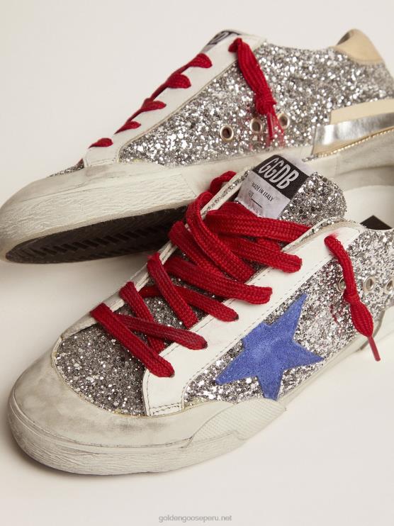 FDVPX101 Golden Goose mujer zapatillas super-star en purpurina plateada y multifoxing