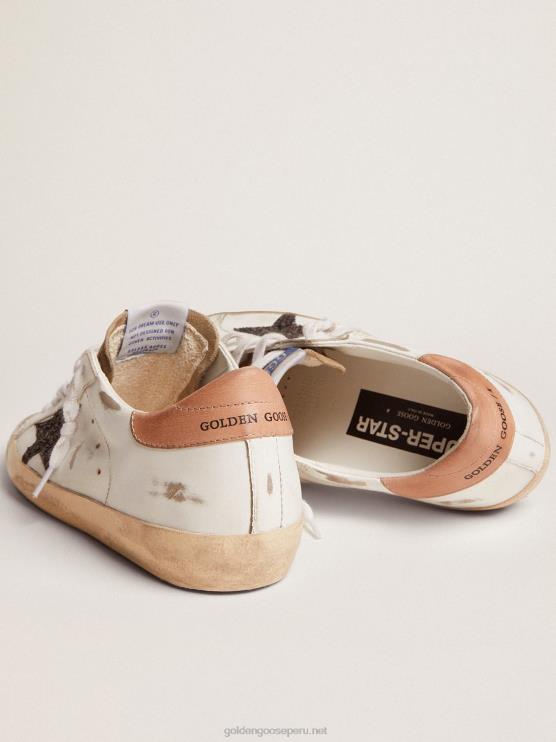 FDVPX103 Golden Goose mujer zapatillas super-star con estrella de purpurina negra y refuerzo del talón de piel rosa antiguo