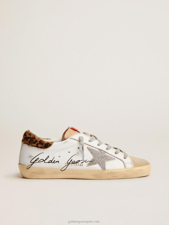 FDVPX104 Golden Goose mujer zapatillas super-star con refuerzo en el talón de piel de potro con estampado de leopardo y estrella de swarovski