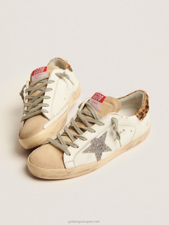 FDVPX104 Golden Goose mujer zapatillas super-star con refuerzo en el talón de piel de potro con estampado de leopardo y estrella de swarovski