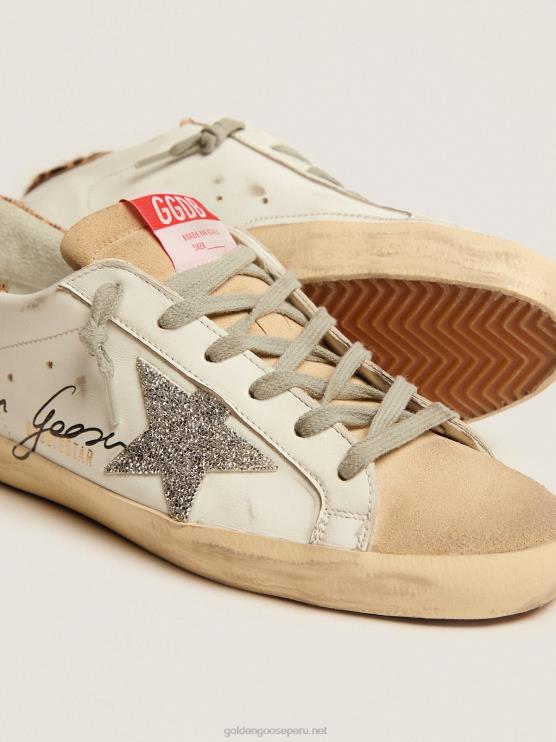 FDVPX104 Golden Goose mujer zapatillas super-star con refuerzo en el talón de piel de potro con estampado de leopardo y estrella de swarovski