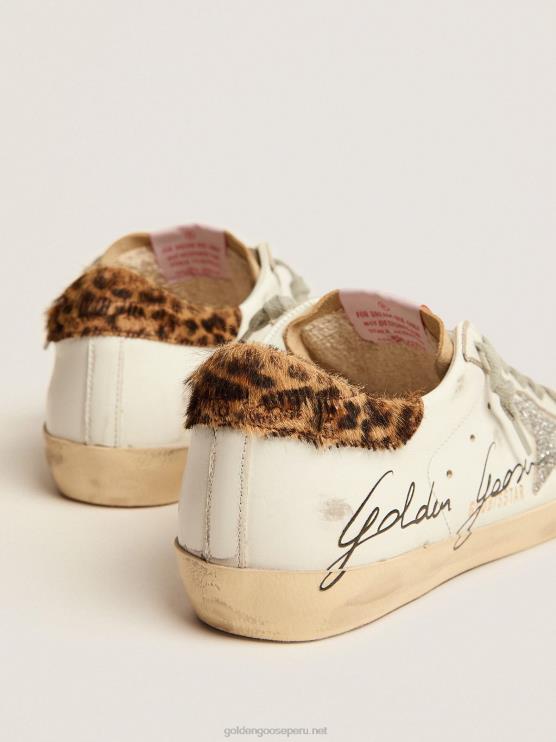 FDVPX104 Golden Goose mujer zapatillas super-star con refuerzo en el talón de piel de potro con estampado de leopardo y estrella de swarovski