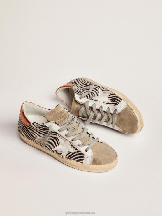 FDVPX123 Golden Goose mujer Zapatillas deportivas super-star ltd de piel de potro con estampado de cebra y estrella de piel blanca