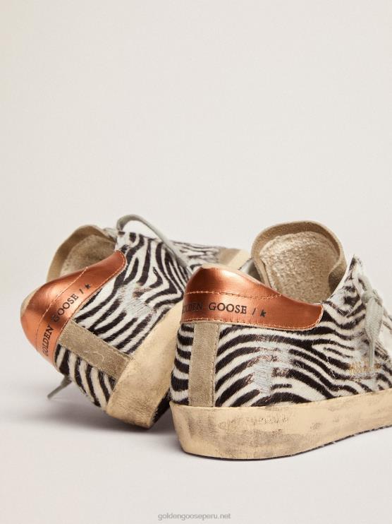 FDVPX123 Golden Goose mujer Zapatillas deportivas super-star ltd de piel de potro con estampado de cebra y estrella de piel blanca