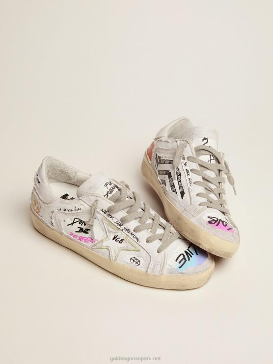 FDVPX127 Golden Goose mujer Zapatillas deportivas super-star dream maker en color blanco con construcción invertida y detalles multicolores ocultos