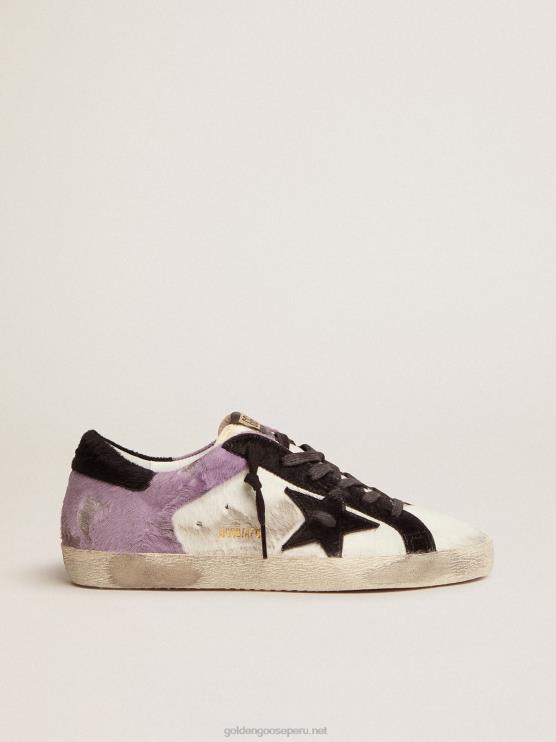 FDVPX135 Golden Goose mujer zapatillas super-star de piel de potro blanca y lila con inserciones de piel de potro negra