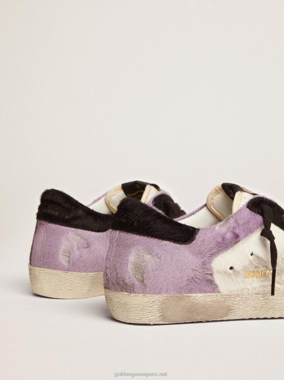 FDVPX135 Golden Goose mujer zapatillas super-star de piel de potro blanca y lila con inserciones de piel de potro negra