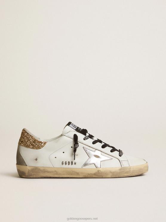 FDVPX136 Golden Goose mujer zapatillas deportivas Super-Star de piel blanca con refuerzo brillante en el talón