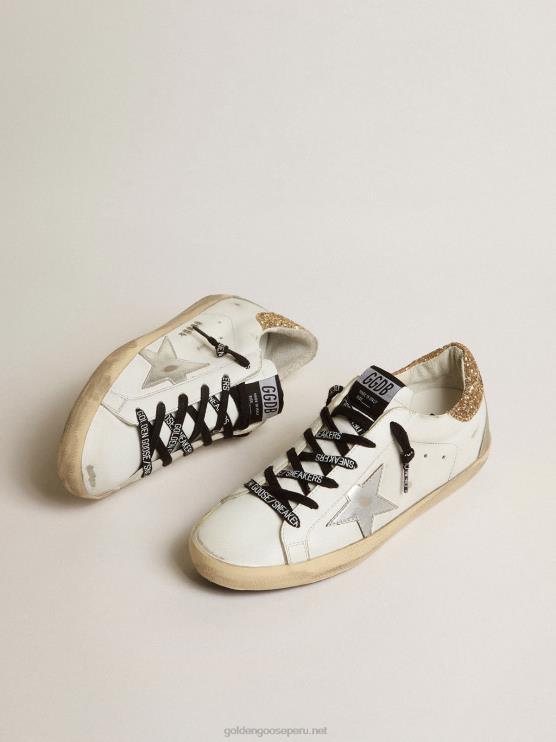 FDVPX136 Golden Goose mujer zapatillas deportivas Super-Star de piel blanca con refuerzo brillante en el talón