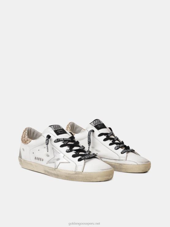 FDVPX136 Golden Goose mujer zapatillas deportivas Super-Star de piel blanca con refuerzo brillante en el talón