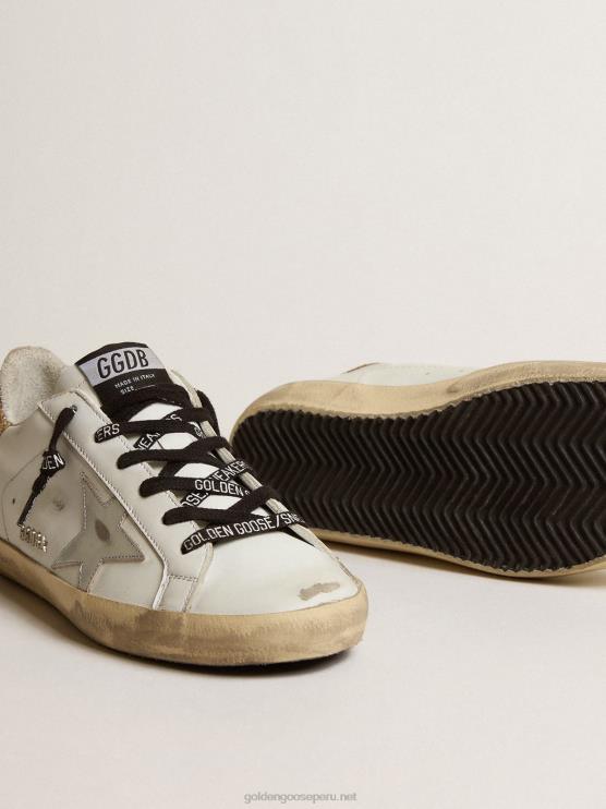 FDVPX136 Golden Goose mujer zapatillas deportivas Super-Star de piel blanca con refuerzo brillante en el talón