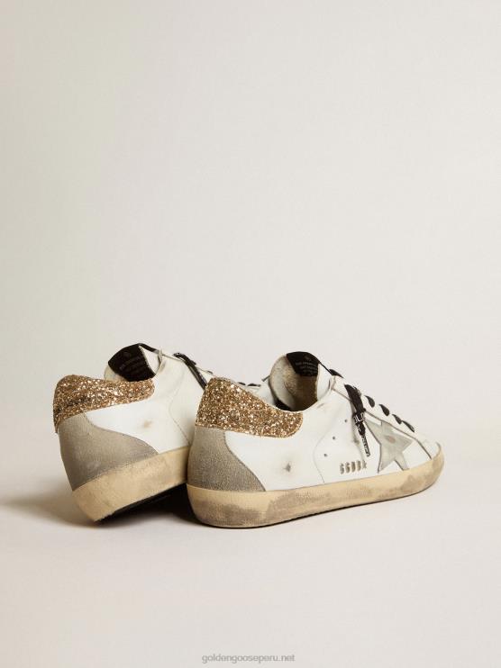 FDVPX136 Golden Goose mujer zapatillas deportivas Super-Star de piel blanca con refuerzo brillante en el talón