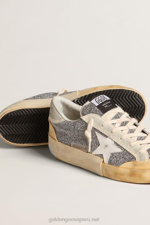 FDVPX140 Golden Goose mujer Super-Star Lab con estrella blanca y parte superior con purpurina de Swarovski.