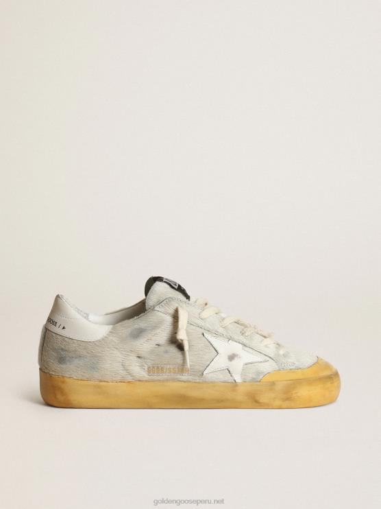 FDVPX166 Golden Goose mujer zapatillas penstar super-star de piel de potro color hueso con estrella de piel blanca y refuerzo en el talón