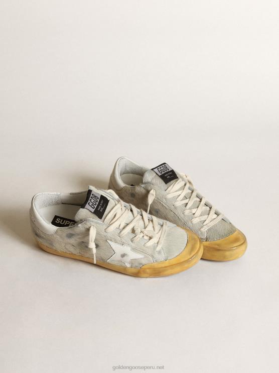 FDVPX166 Golden Goose mujer zapatillas penstar super-star de piel de potro color hueso con estrella de piel blanca y refuerzo en el talón