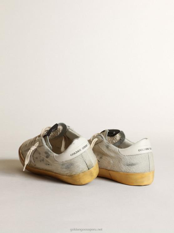FDVPX166 Golden Goose mujer zapatillas penstar super-star de piel de potro color hueso con estrella de piel blanca y refuerzo en el talón