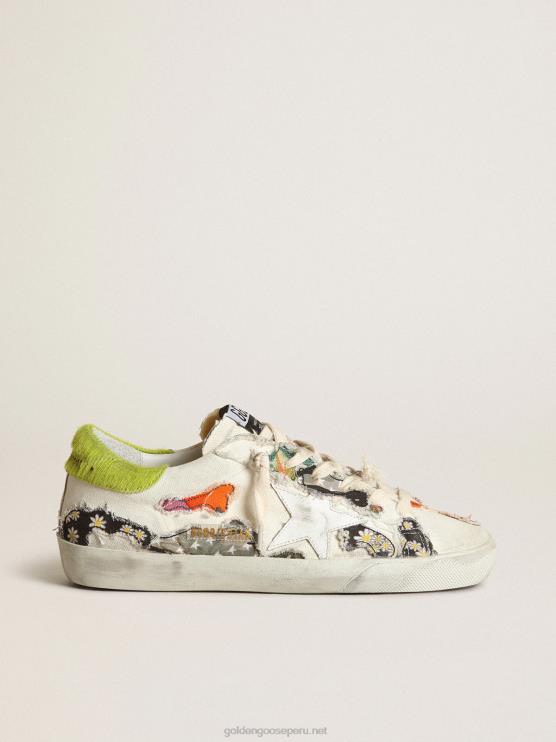 FDVPX170 Golden Goose mujer super-star lab con estampados multicolores y estrella de cuero blanco