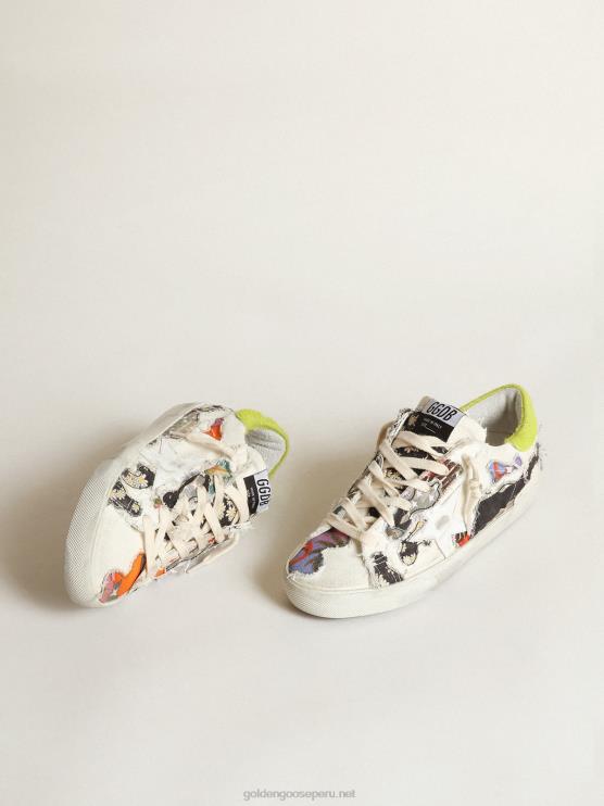 FDVPX170 Golden Goose mujer super-star lab con estampados multicolores y estrella de cuero blanco
