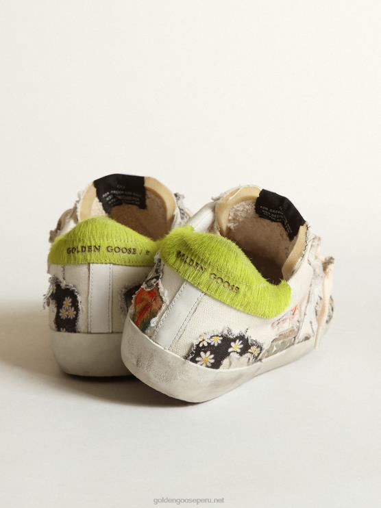 FDVPX170 Golden Goose mujer super-star lab con estampados multicolores y estrella de cuero blanco
