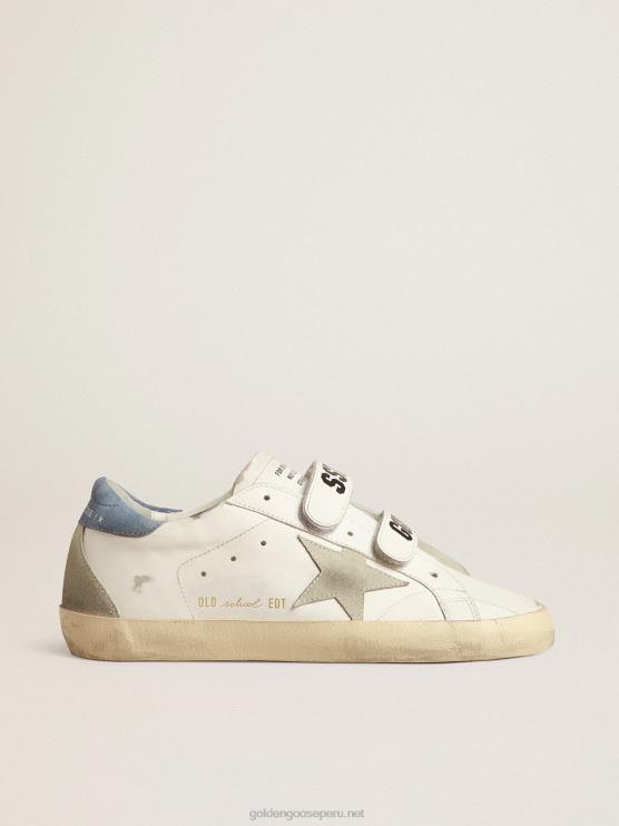 FDVPX185 Golden Goose mujer old school con estrella de ante gris hielo y refuerzo del talón azul claro