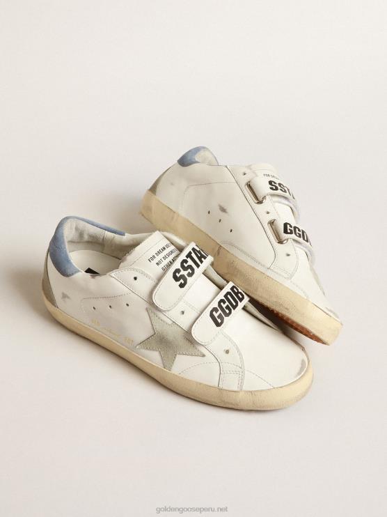 FDVPX185 Golden Goose mujer old school con estrella de ante gris hielo y refuerzo del talón azul claro