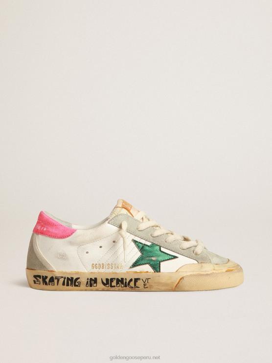 FDVPX188 Golden Goose mujer Super-star penstar con estrella verde y refuerzo de talón de langosta fluorescente