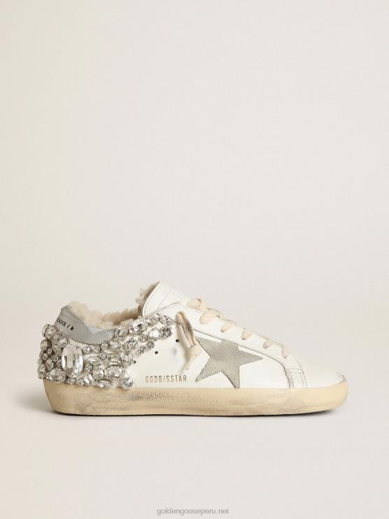 FDVPX189 Golden Goose mujer zapatillas superestrella con forro de borrego y cristales decorativos
