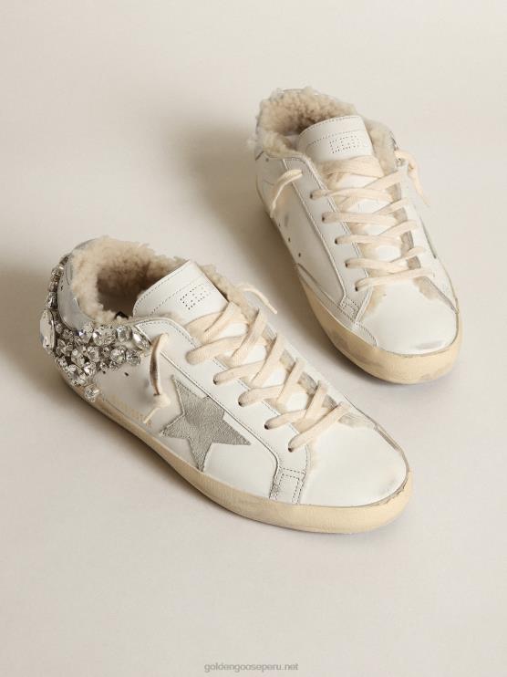 FDVPX189 Golden Goose mujer zapatillas superestrella con forro de borrego y cristales decorativos