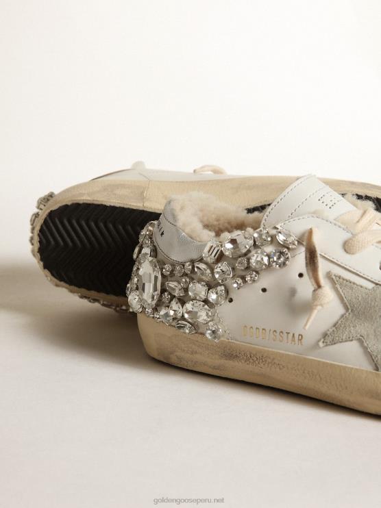 FDVPX189 Golden Goose mujer zapatillas superestrella con forro de borrego y cristales decorativos