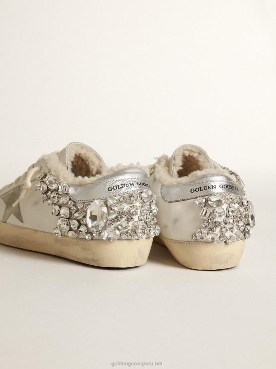 FDVPX189 Golden Goose mujer zapatillas superestrella con forro de borrego y cristales decorativos