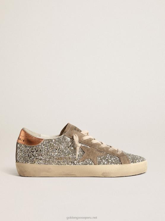 FDVPX196 Golden Goose mujer superestrella en purpurina platino con estrella de ante gris paloma