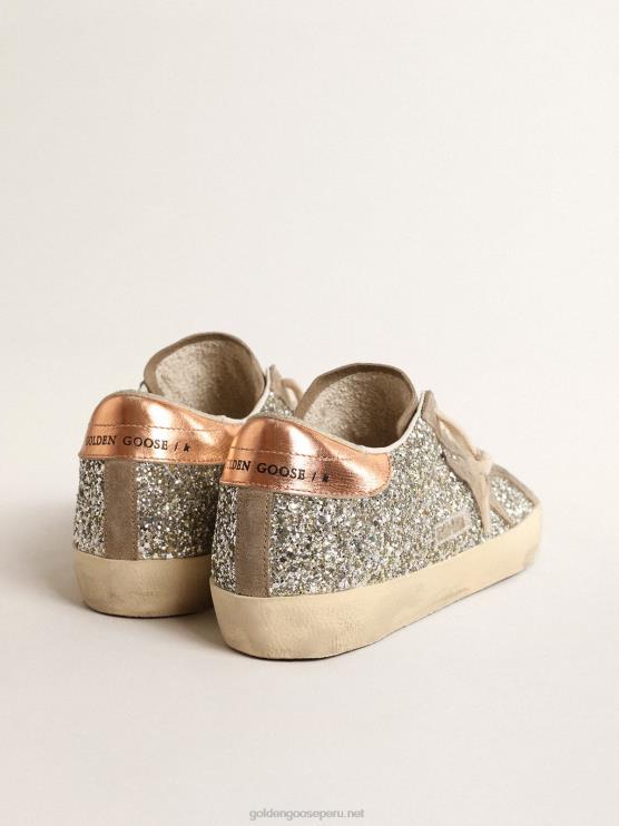 FDVPX196 Golden Goose mujer superestrella en purpurina platino con estrella de ante gris paloma
