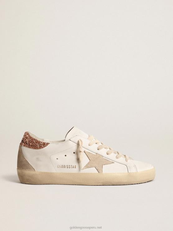 FDVPX197 Golden Goose mujer superestrella con estrella de ante y refuerzo del talón con purpurina rosa melocotón
