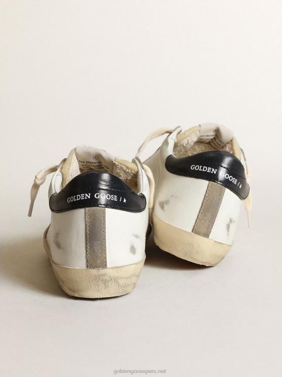 FDVPX1 Golden Goose mujer zapatillas deportivas super-star con estrella perforada y refuerzo del talón de piel azul noche brillante