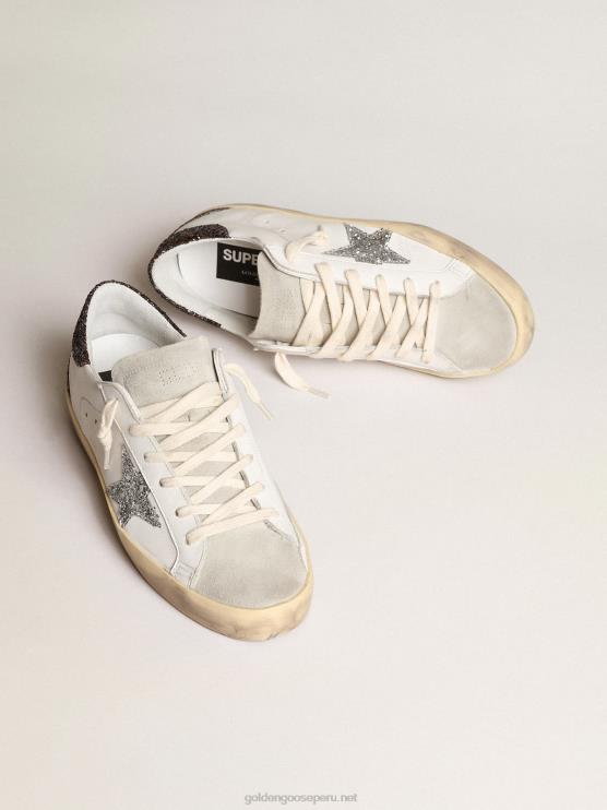 FDVPX210 Golden Goose mujer superestrella con estrella plateada y refuerzo del talón con purpurina marrón