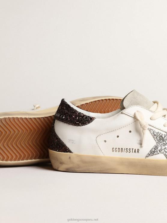 FDVPX210 Golden Goose mujer superestrella con estrella plateada y refuerzo del talón con purpurina marrón