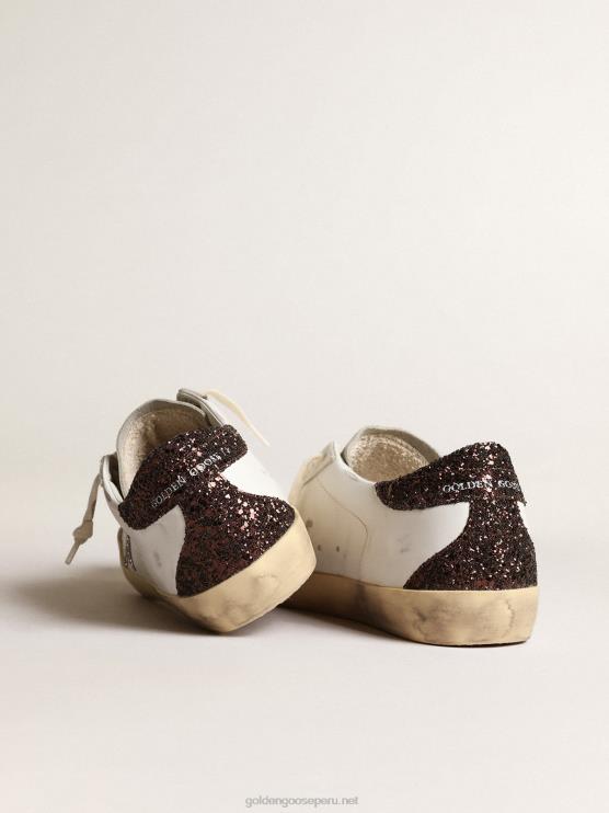 FDVPX210 Golden Goose mujer superestrella con estrella plateada y refuerzo del talón con purpurina marrón