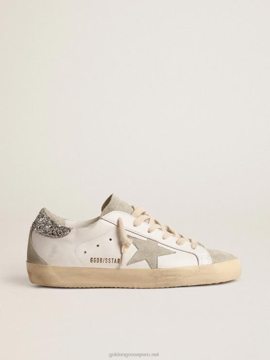 FDVPX216 Golden Goose mujer superestrella con estrella gris y refuerzo del talón con purpurina plateada