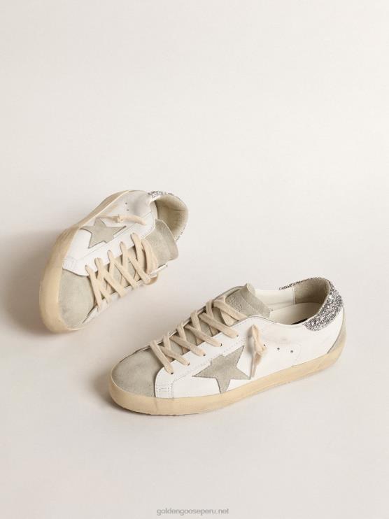 FDVPX216 Golden Goose mujer superestrella con estrella gris y refuerzo del talón con purpurina plateada