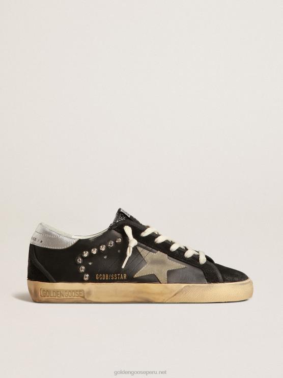 FDVPX219 Golden Goose mujer superestrella de piel y ante negro con tachuelas plateadas