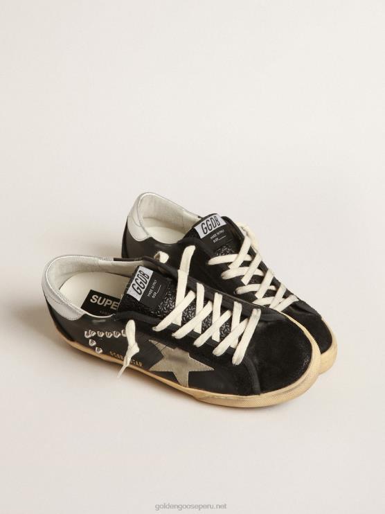 FDVPX219 Golden Goose mujer superestrella de piel y ante negro con tachuelas plateadas