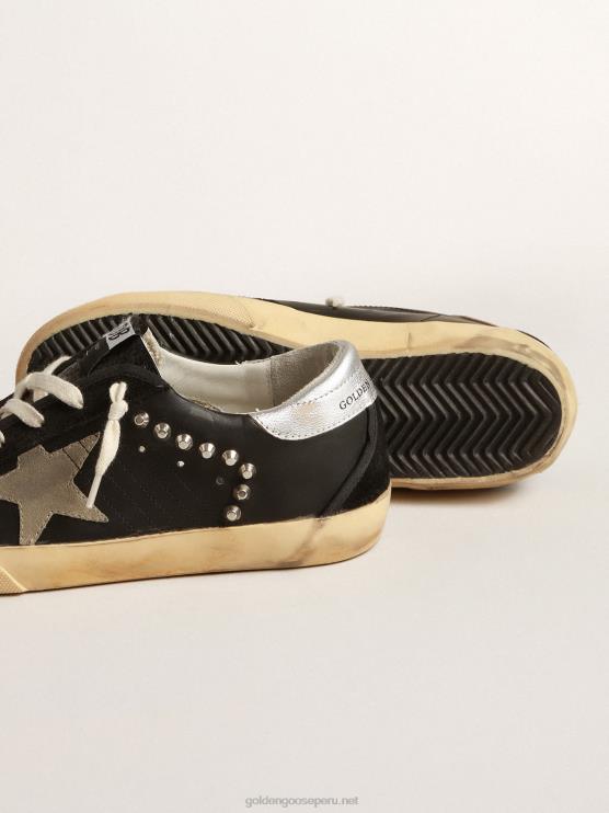 FDVPX219 Golden Goose mujer superestrella de piel y ante negro con tachuelas plateadas