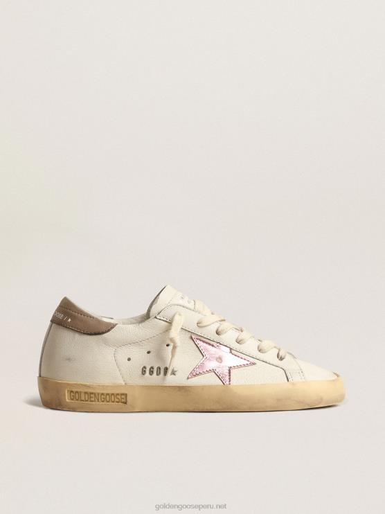 FDVPX229 Golden Goose mujer superestrella de napa blanca con estrella de piel rosa metalizada