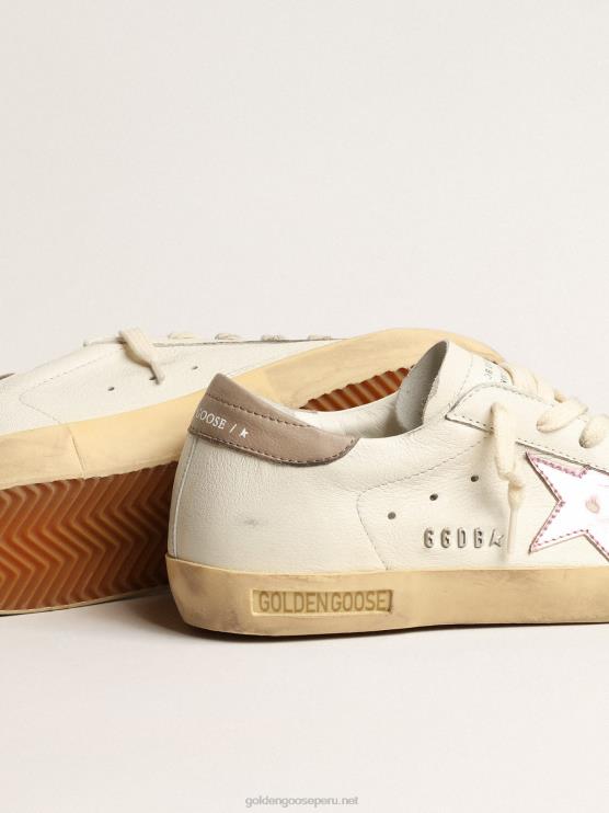 FDVPX229 Golden Goose mujer superestrella de napa blanca con estrella de piel rosa metalizada