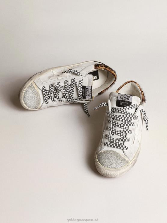 FDVPX234 Golden Goose mujer zapatillas super-star lab con estrella de piel blanca y puntera de cristal swarovski