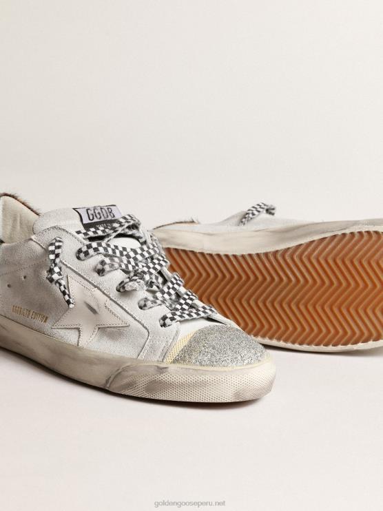 FDVPX234 Golden Goose mujer zapatillas super-star lab con estrella de piel blanca y puntera de cristal swarovski