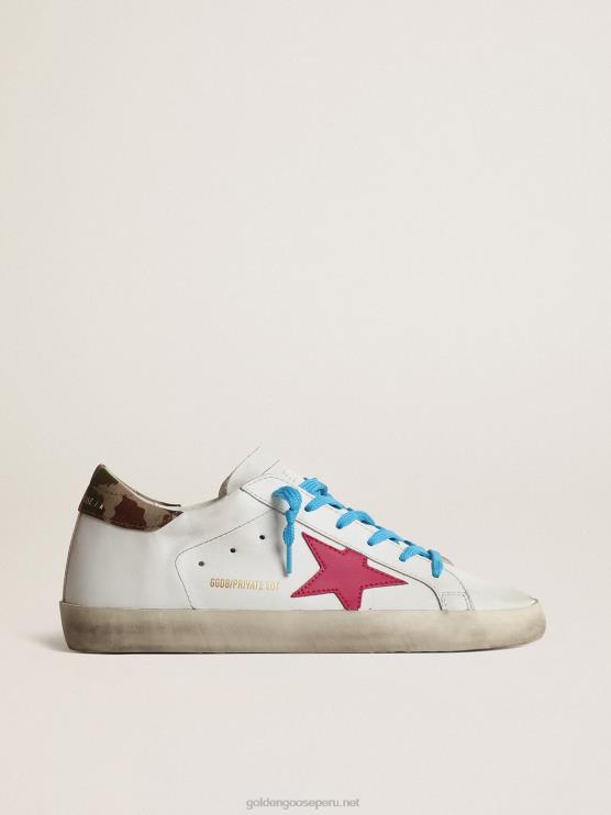 FDVPX239 Golden Goose mujer super-star ltd con estrella de ante fucsia y refuerzo de camuflaje en el talón