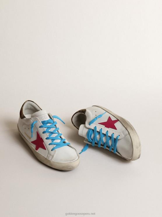 FDVPX239 Golden Goose mujer super-star ltd con estrella de ante fucsia y refuerzo de camuflaje en el talón