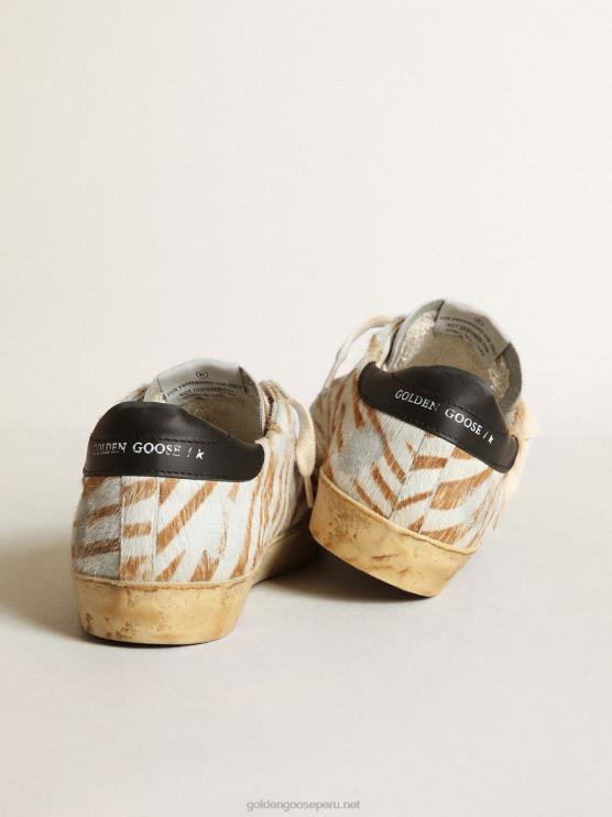 FDVPX243 Golden Goose mujer zapatillas super-star de piel de potro con estampado de cebra y estrella de ante gris tórtola