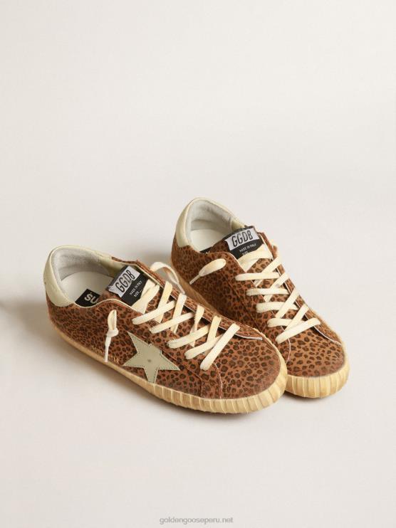 FDVPX248 Golden Goose mujer superestrella de ante con estampado de leopardo y estrella de piel color crema